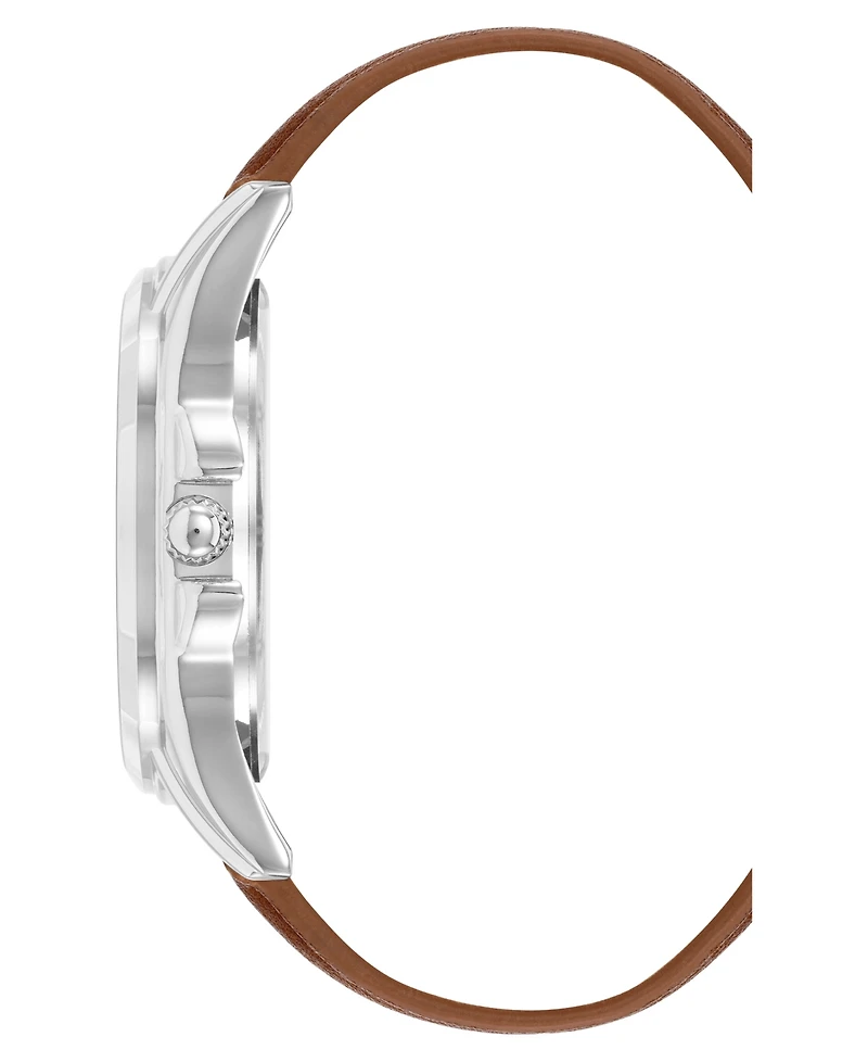 Steve Madden Men's Signature Blue and Brown Faux Leather Silver-Tone Alloy Metal Watch, 45mm