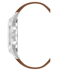 Steve Madden Men's Signature Blue and Brown Faux Leather Silver-Tone Alloy Metal Watch, 45mm