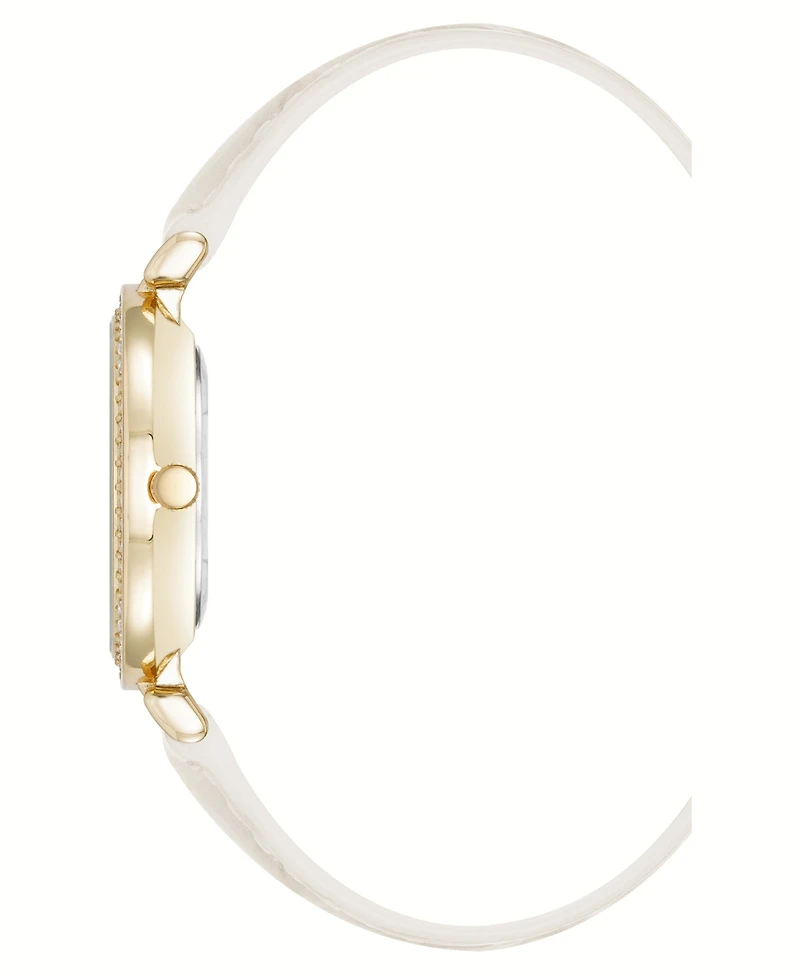 Steve Madden Women's Contemporary White Faux Leather and Gold-Tone Alloy Metal Watch, 35mm