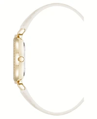 Steve Madden Women's Contemporary White Faux Leather and Gold-Tone Alloy Metal Watch, 35mm