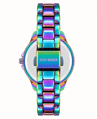 Steve Madden Women's Everyday Rainbow Alloy Metal Bracelet Watch, 30mm