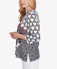 Alfred Dunner Women's Wild at Heart Geometric Multi Textured Patchwork Top