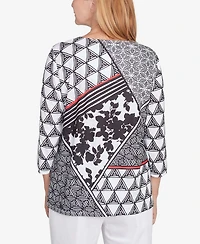 Alfred Dunner Women's Wild at Heart Geometric Multi Textured Patchwork Top