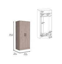 Darwin 180 Armoire, Double Door Cabinets, Metal Rod, Metal Handle, Two Shelves, One Drawer, Light Gray