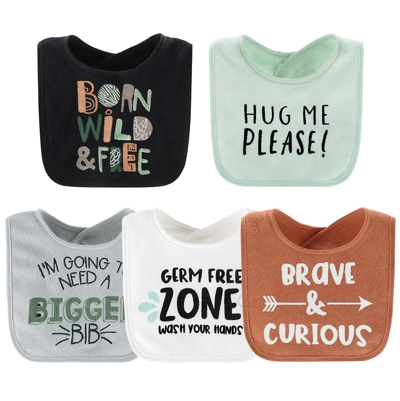 The Peanutshell Baby Boys Terry Bibs Boys, 20 Pack for Feeding, Teething, or Drooling, Hello Sunshine/Dino