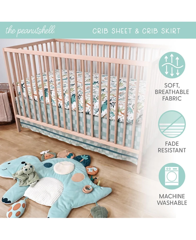 The Peanutshell Dino Tummy Time Mat and Security Blanket Crib Bedding Set, 4-Piece Set