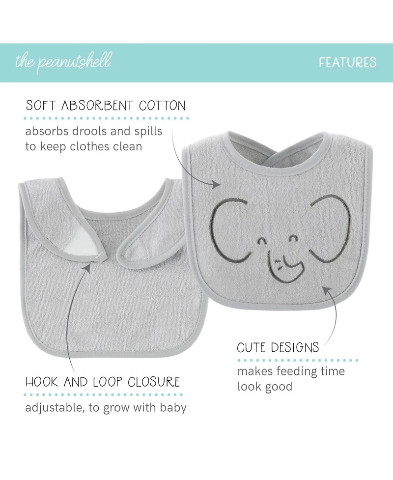 The Peanutshell Soft Neautral Terry Baby Bib 10 Pack Set, Feeding, Teething, Drooling