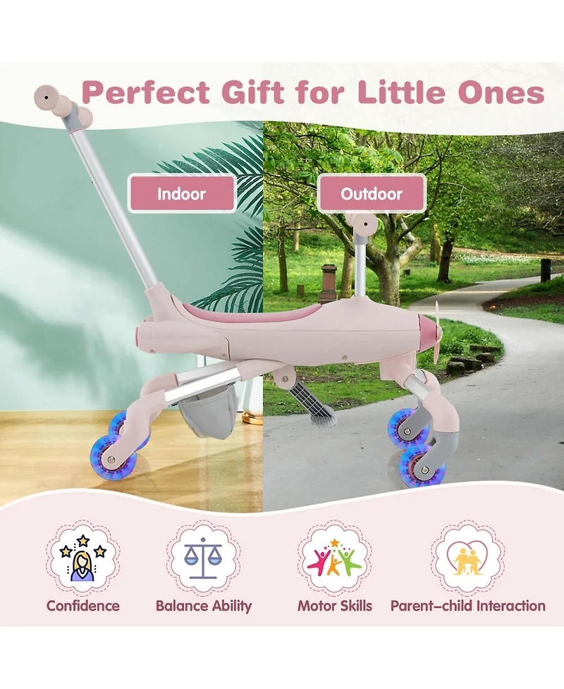 2-in-1 Kids Ride-on Push Car with Led Lighted Wheels Removable & Adjustable Handle