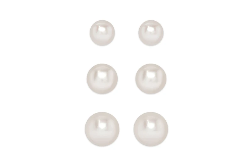 Lily Nily Girls Graduated Freshwater Pearls 3 Pairs Studs Set in Sterling Silver