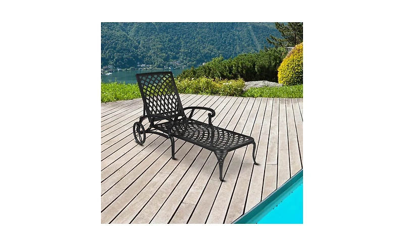 Slickblue Adjustable Cast Aluminum Lying Bed for Courtyards Stylish and Comfortable Outdoor Relaxation