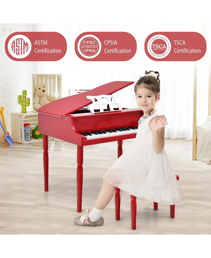 Hongge 30-Key Wood Toy Kids Grand Piano with Bench and Music Rack