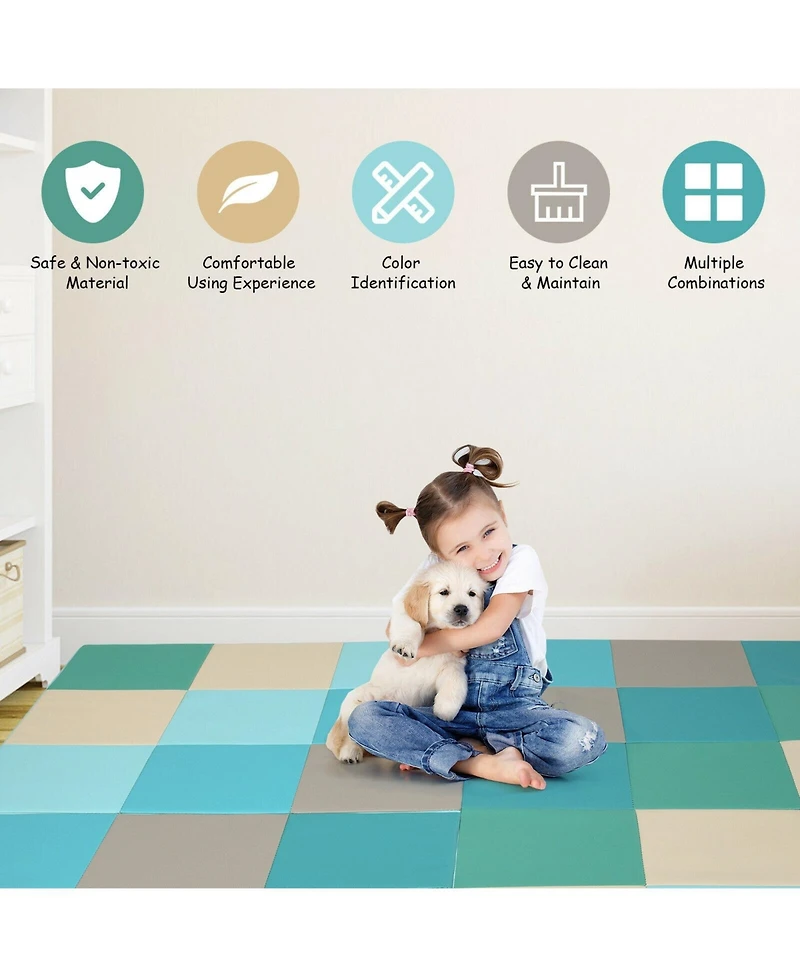 Hongge 58 Inch Toddler Foam Play Mat Baby Folding Activity Floor Mat-Light Blue