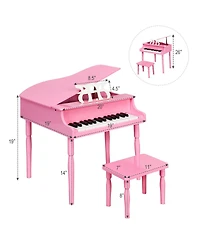 Hongge 30-Key Wood Toy Kids Grand Piano with Bench & Music Rack-Pink