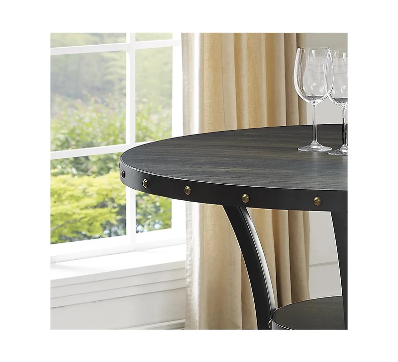 Streamdale Biony Espresso Nailhead Round Dining Table