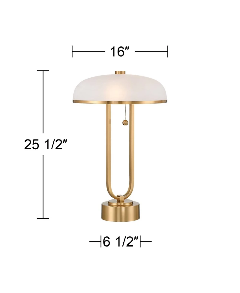 Ramses 25 1/2" High Modern Table Lamp Usb Port Ac Power Outlet Pull Chain Gold Metal Single White Alabaster Dome Shade Living Room Charging Bedroom Be