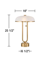 Ramses 25 1/2" High Modern Table Lamp Usb Port Ac Power Outlet Pull Chain Gold Metal Single White Alabaster Dome Shade Living Room Charging Bedroom Be
