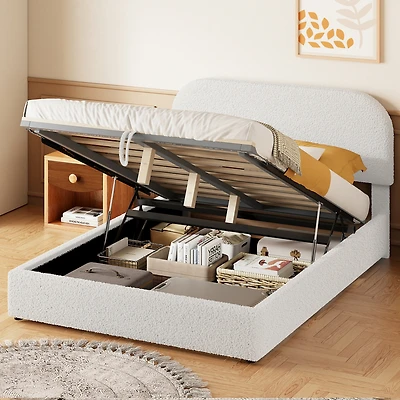 Streamdale Teddy Fleece Platform Bed with Hydraulic Storage