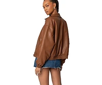 Edikted Womens Halley Faux Leather Bomber Jacket