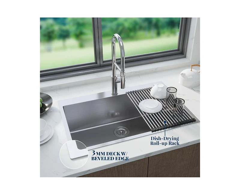 gaomon Kitchen Sink, Inch Brushed Nickel Topmount Kitchen Bar Sink, Stainless Steel 16 Guage Single Bowl Kitchen Sinks