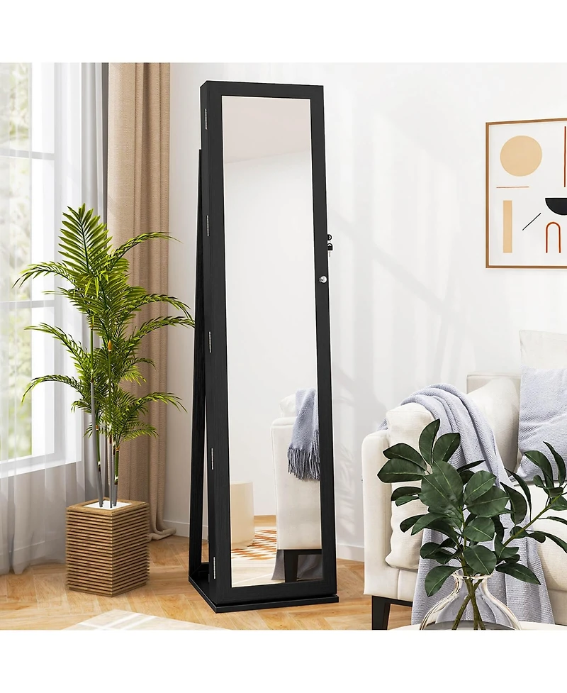 Costway Mirrored Jewelry Cabinet Armoire Lockable Standing Storage Organizer with Shelf