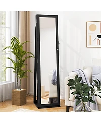 Costway Mirrored Jewelry Cabinet Armoire Lockable Standing Storage Organizer with Shelf