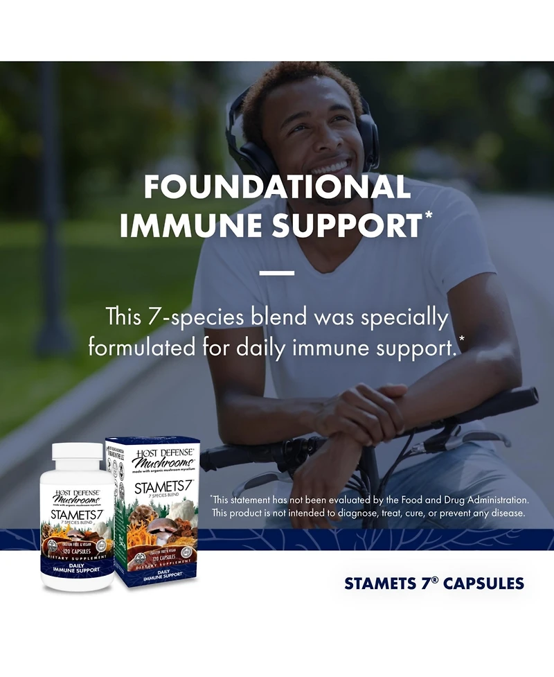 Host Defense Stamets 7 - 7 Species Blend - Mushroom Supplement for Immune Support