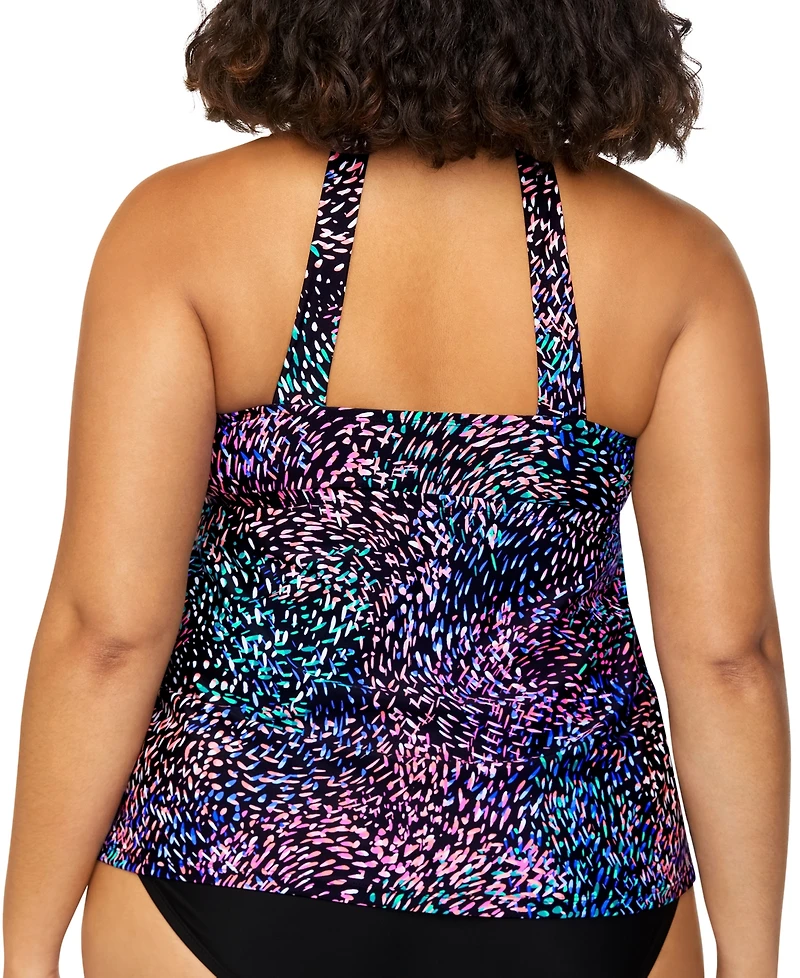 Island Escape Plus Size Printed Halter-Back Tankini, Exclusively at Macy's