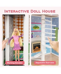 Hongge Wooden Dollhouse with Working Elevator and Rotatable Staircase