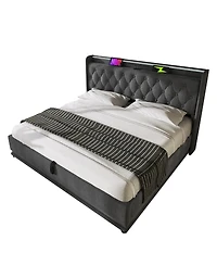 Streamdale Furniture Modern Upholstered Bed with 360 Led, Storage, and Usb-c Charging
