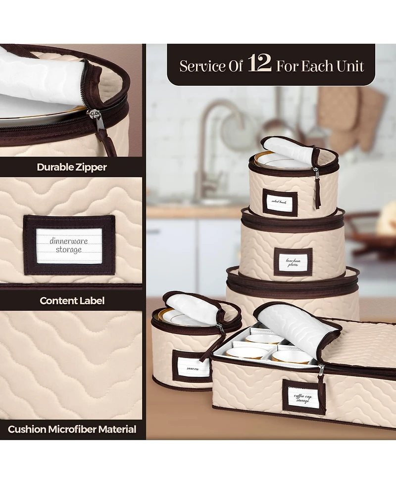 Florida Brands 5-Piece Set China Storage Containers with Dividers - Holds Set of 12 Dinnerware