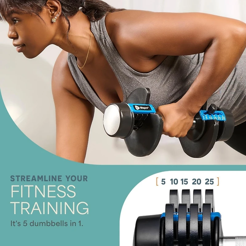 LifePro 25Lbs Adjustable Dumbbells - 6-in-1, Compact, Quick Adjust for Full Body Home Gym