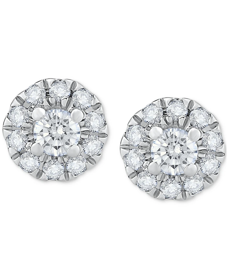 Diamond Round Halo Stud Earrings (1/2 ct. t.w.) 14k White Gold or