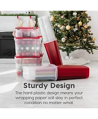 Iris Usa 40" 20 Rolls Wrapping Paper Storage Box Container, Clear/Red
