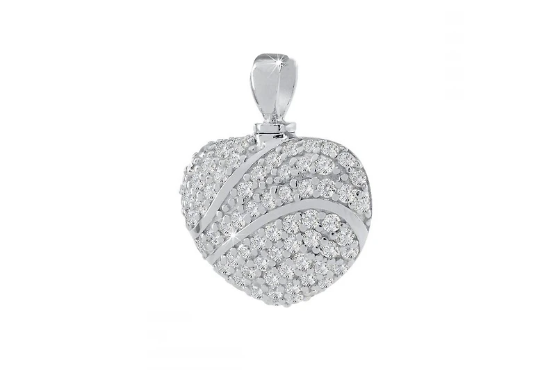Sterling Silver .925 Cremation White Stone Heart 1 inch Pendant with 18 inch Necklace