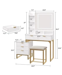 gaomon Makeup Vanity Desk with Mirror and Lights, Vanity Table with 5 Drawers