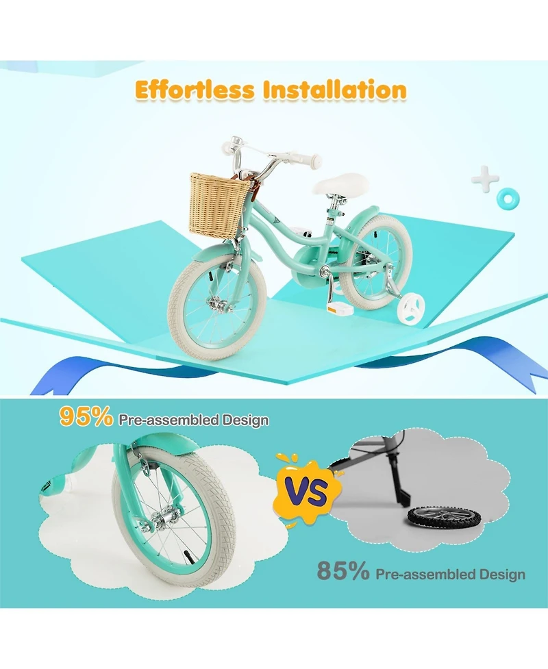 Hongge 14-Inch Kids Bike Adjustable with Training Wheels for 3-5 Years Old