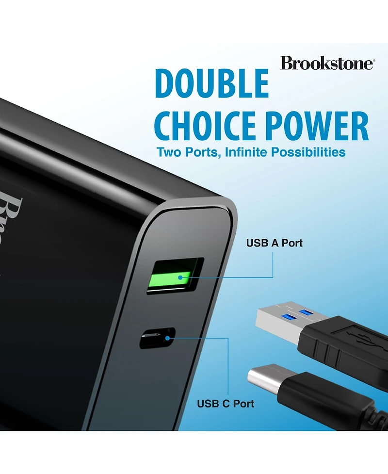 Brookstone Pd 20W Fast Charging 2 Port Universal Wall Charger