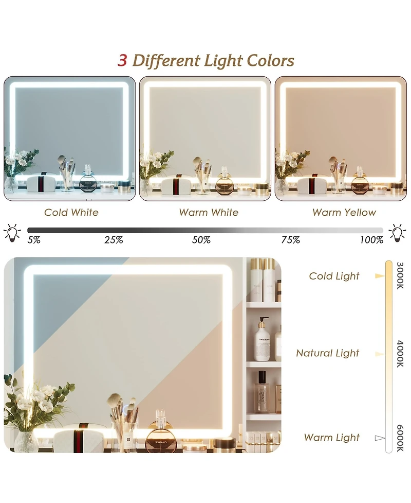 gaomon Vanity Desk with Mirror, Makeup Vanity Desk Charging Station,Led Light with 3 Lighting Modes