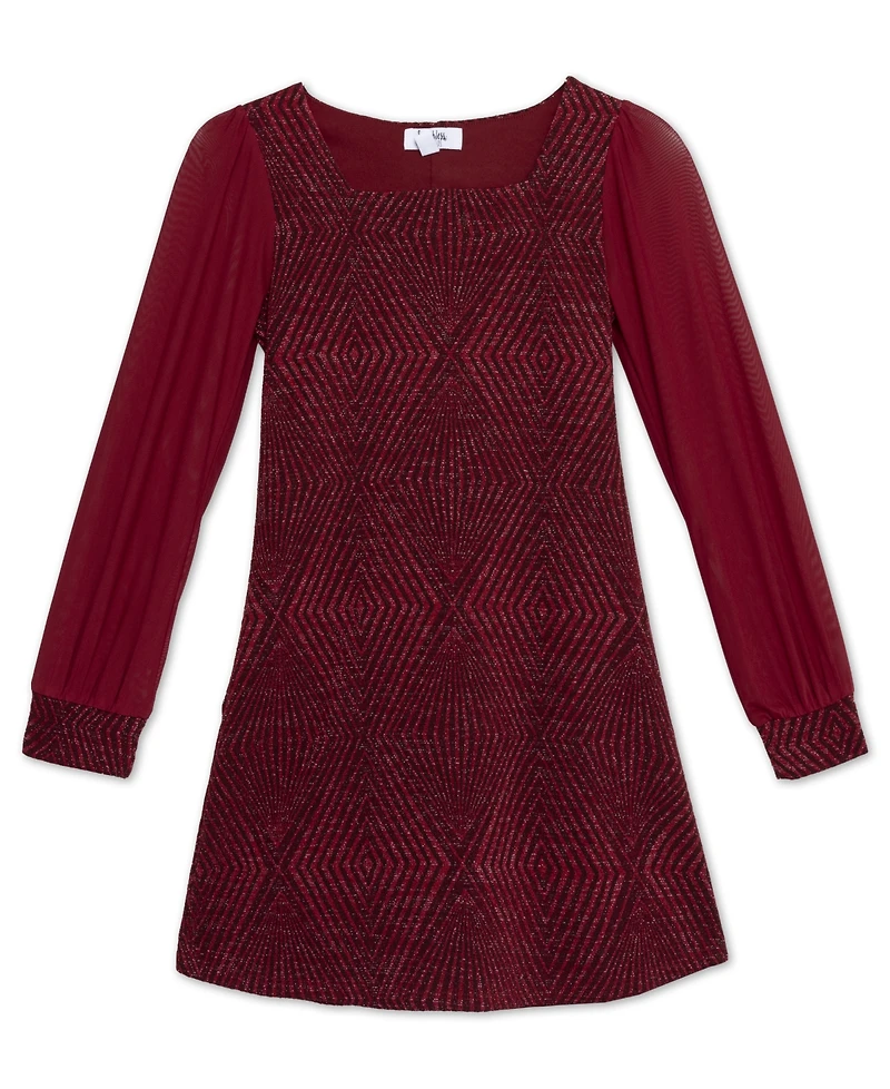 Speechless Big Girls Knee Length Square Neck Long Sleeve Dress