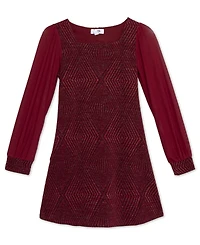 Speechless Big Girls Knee Length Square Neck Long Sleeve Dress