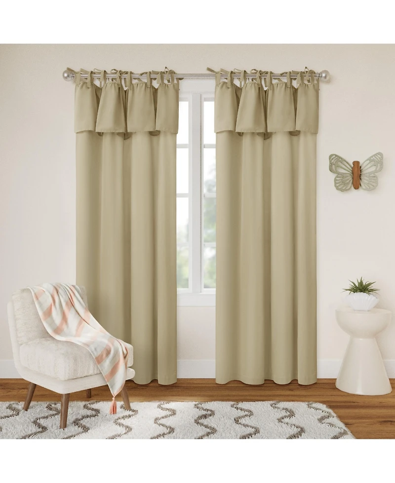 Awesome Home Recycled Cotton Blend Ruffle Tie Top Curtains Pair, Bleached Mauve, 52"×84"