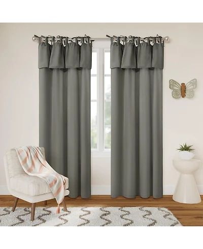 Awesome Home Recycled Cotton Blend Ruffle Tie Top Curtains Pair, Bleached Mauve, 52"×84"