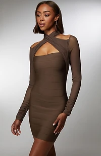 Bebe Women's x Ciara Mesh Overlay Bandage Dress