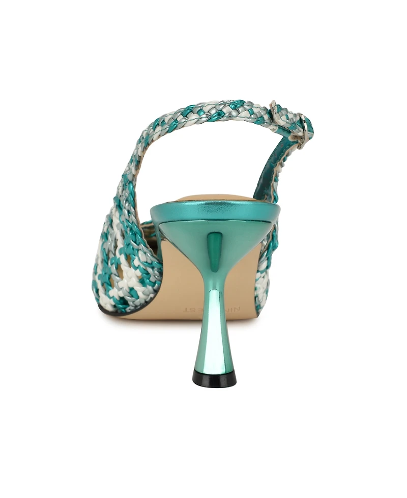 Nine West Women's Madalene Woven Slingback Kitten Heel Pumps