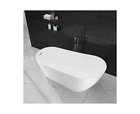 gaomon 59" Freestanding Bathtub, White Acrylic Streamline Stand Alone Soaking Bath Tubs for Adult with Overflow and Drain in Chrome, Perfect for Your