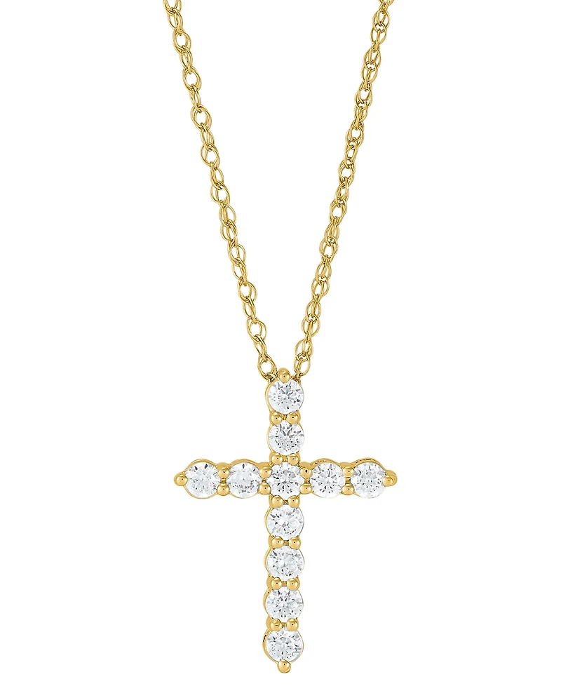 Grown With Love Lab Grown Diamond Cross Pendant Necklace (1 ct. t.w.) in 14k White or Yellow Gold, 16" + 2" extender