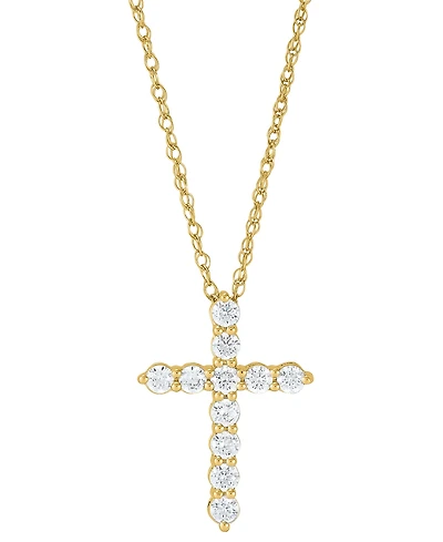 Grown With Love Lab Grown Diamond Cross Pendant Necklace (1 ct. t.w.) in 14k White or Yellow Gold, 16" + 2" extender
