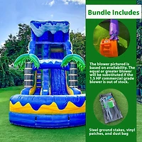 Xjump 19 Tall Surf Beach Inflatable Single Lane Water Slide with Detachable Pool, Commercial Grade, Tall Seating Height, Pvc Vinyl, Outdoor Backyard,