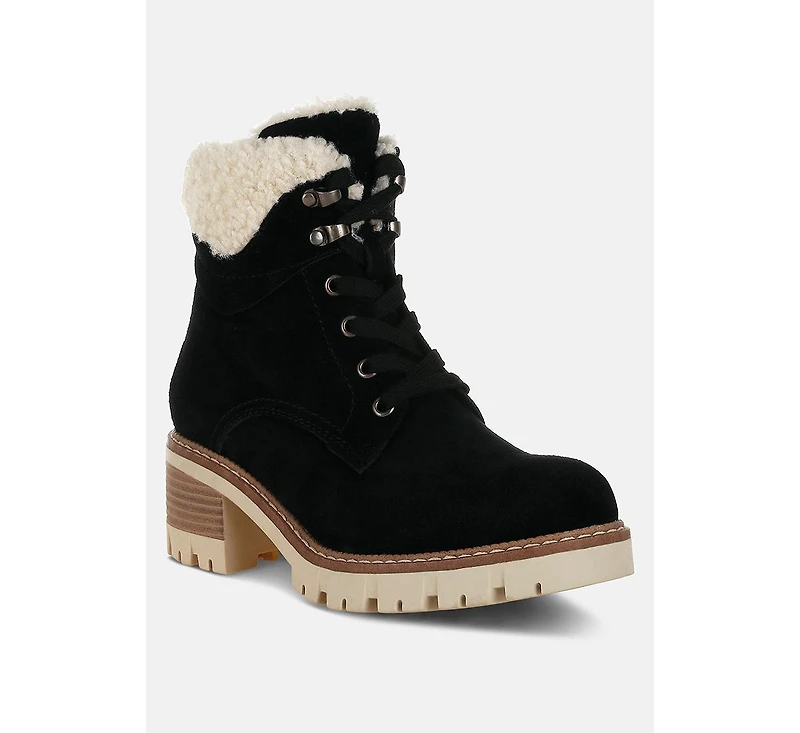 Madoka Fur Collar Chunky Ankle Boots Women