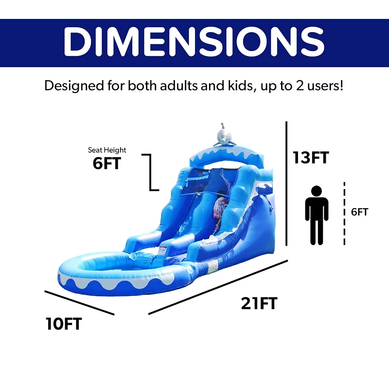 HeroKiddo 13 Dolphin Commercial Grade Water Slide with Pool for Kids and Adults (with Blower), Wet Dry Use, Outdoor Indoor, Birthday Party, Rental Qua